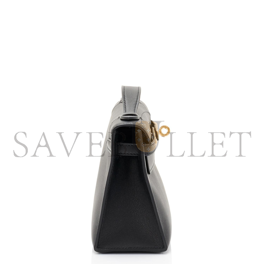 H**mes kelly pochette black gold hardware clutch cut bag swift (22*14*7cm)